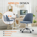 Sweetcrispy Armless Home Office Desk Chair With Wheels Adjustable Swivel Task Computer Vanity Chair For Small Spaces Blue Fabric