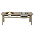 3 In 1 Coffee Table With Ice Bucket And Fire Pit Beige Beige Aluminium