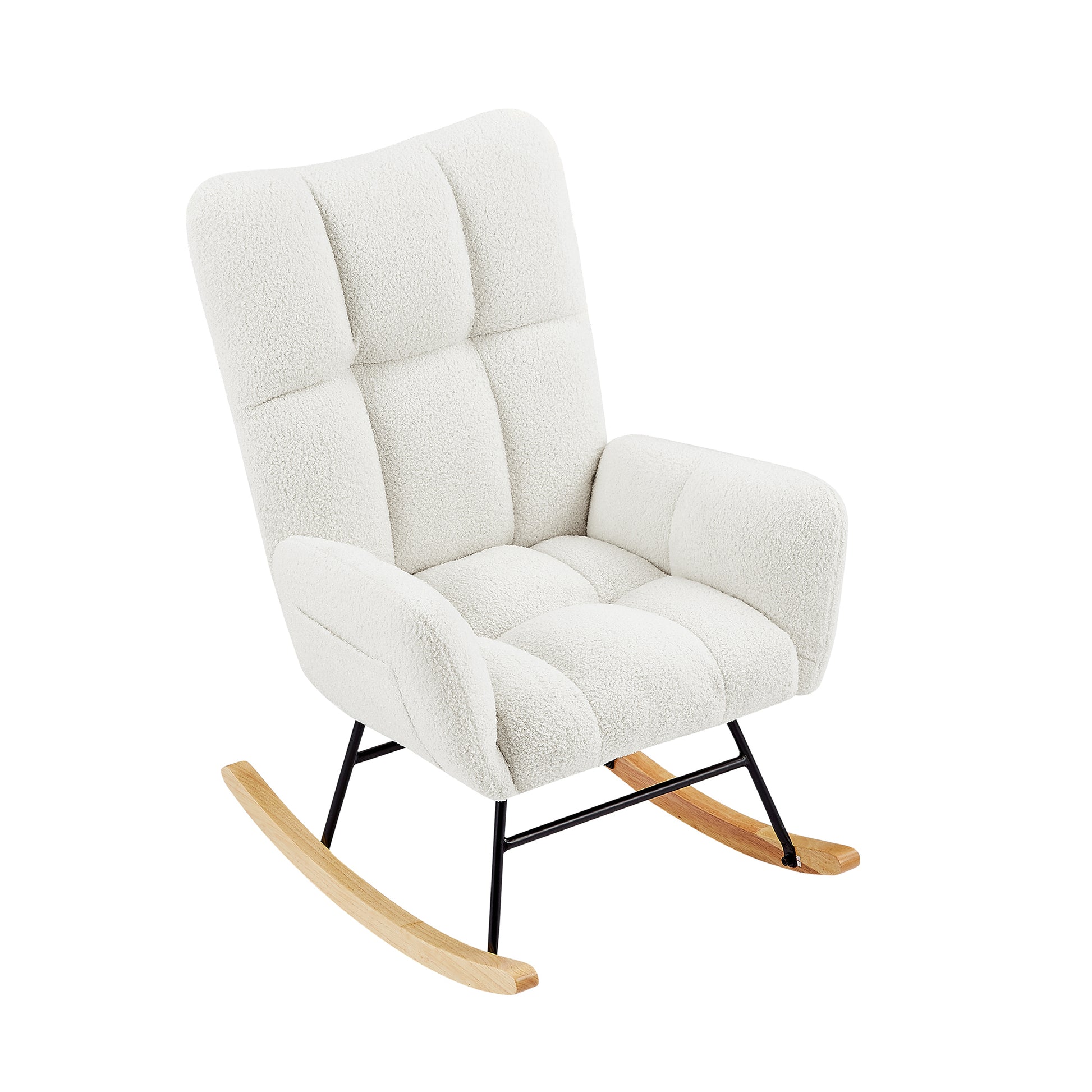 Off White Teddy Fabric Rocking Chair White Metal