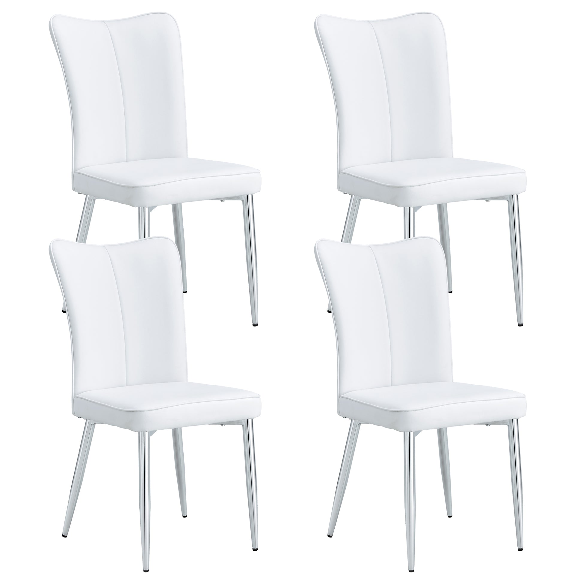 Modern Minimalist Dining Chairs, Office Chairs. 4 Piece Set Of White Pu Seats With Silver Metal Legs. Suitable For Restaurants, Living Rooms, And Offices. C 008 White Pu