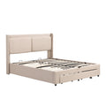 Queen Size Storage Upholstered Hydraulic Platform Bed With 2 Drawers, Beige Box Spring Not Required Queen Beige Metal Bedroom Bed Frame Linen Upholstered