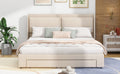 Queen Size Storage Upholstered Hydraulic Platform Bed With 2 Drawers, Beige Box Spring Not Required Queen Beige Metal Bedroom Bed Frame Linen Upholstered