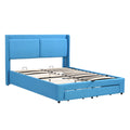 Queen Size Storage Upholstered Hydraulic Platform Bed With 2 Drawers, Blue Box Spring Not Required Queen Blue Metal Bedroom Bed Frame Linen Upholstered