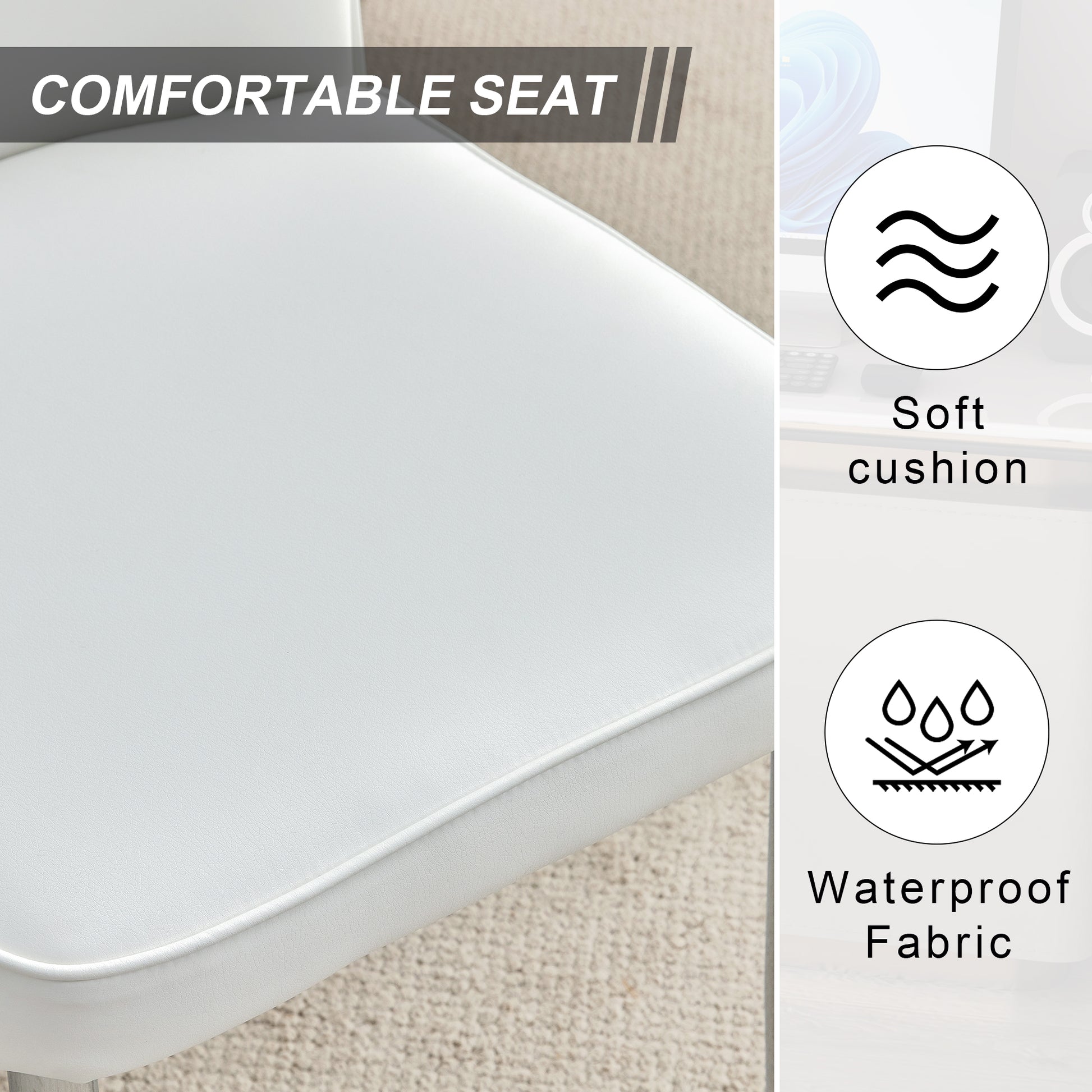 Modern Minimalist Dining Chairs, Office Chairs. 4 Piece Set Of White Pu Seats With Silver Metal Legs. Suitable For Restaurants, Living Rooms, And Offices. C 008 White Pu