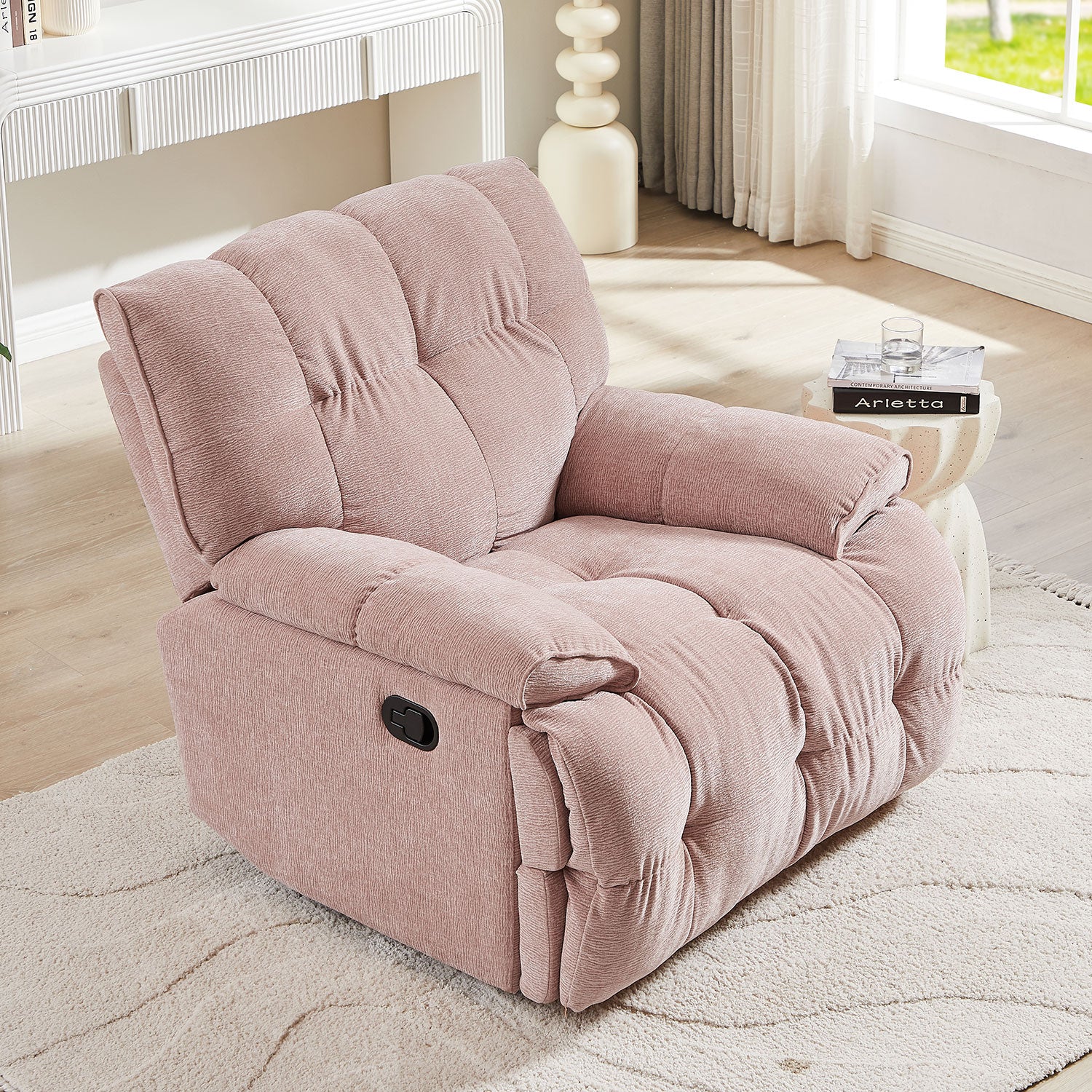 Ergonomic Glider 360 Degree Swivel Chair, Overstuffed Manual Rocking Recliner For Living Room Pink Pink Polyester 1 Seat