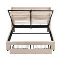 Queen Size Storage Upholstered Hydraulic Platform Bed With 2 Drawers, Beige Box Spring Not Required Queen Beige Metal Bedroom Bed Frame Linen Upholstered