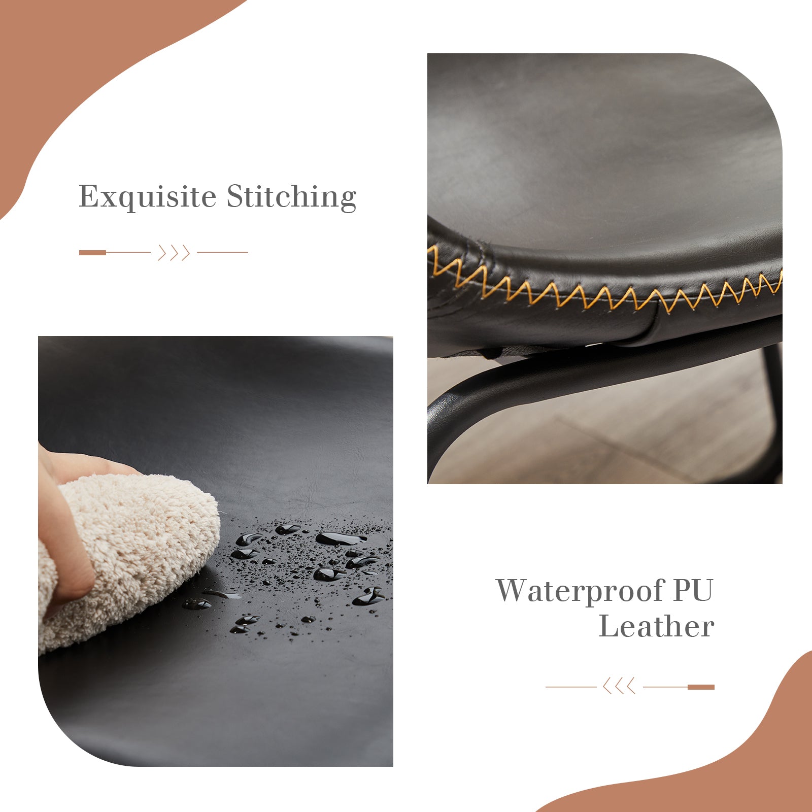 Sweetcrispy Leather 30 Inch Leather Counter Height Bar Stools Bar Stools Set Of 2 Black Pu