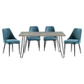 Modern Sleek Design 5Pc Dining Set Table And 4X Side Chairs Blue Velvet Casual Metal Frame Stylish Dining Furniture Wood Blue Dining Room 60 Inches Casual,Modern Rectangular Dining Table With Chair Metal