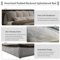 Queen Size Upholstered Platform Bed With Oversized Padded Backrest, Thickening Pinewooden Slats And Solid Wood Leg,Grey Queen Grey Pine Solid Wood