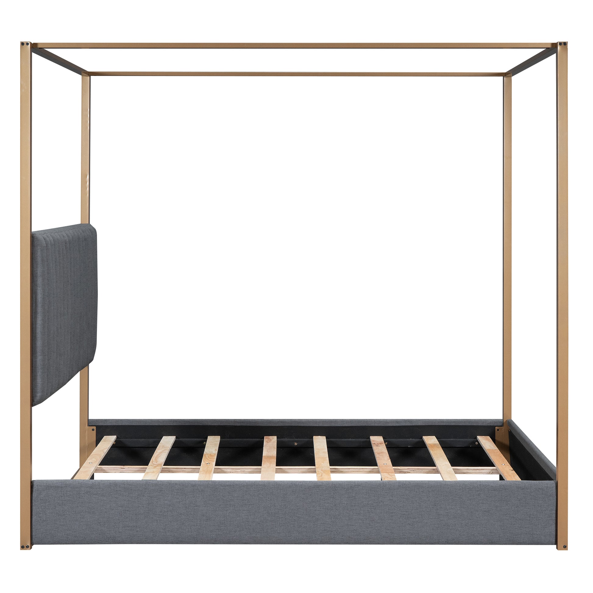 Queen Size Upholstery Canopy Platform Bed With Headboard And Metal Frame, Gray Box Spring Not Required Queen Gray Wood Linen Upholstered