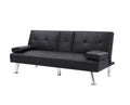 Black Foldable Sofa Bed With Cup Holder Black Faux Leather Wood Primary Living Space Medium Firm Heavy Duty Foam Faux Leather 3 Seat