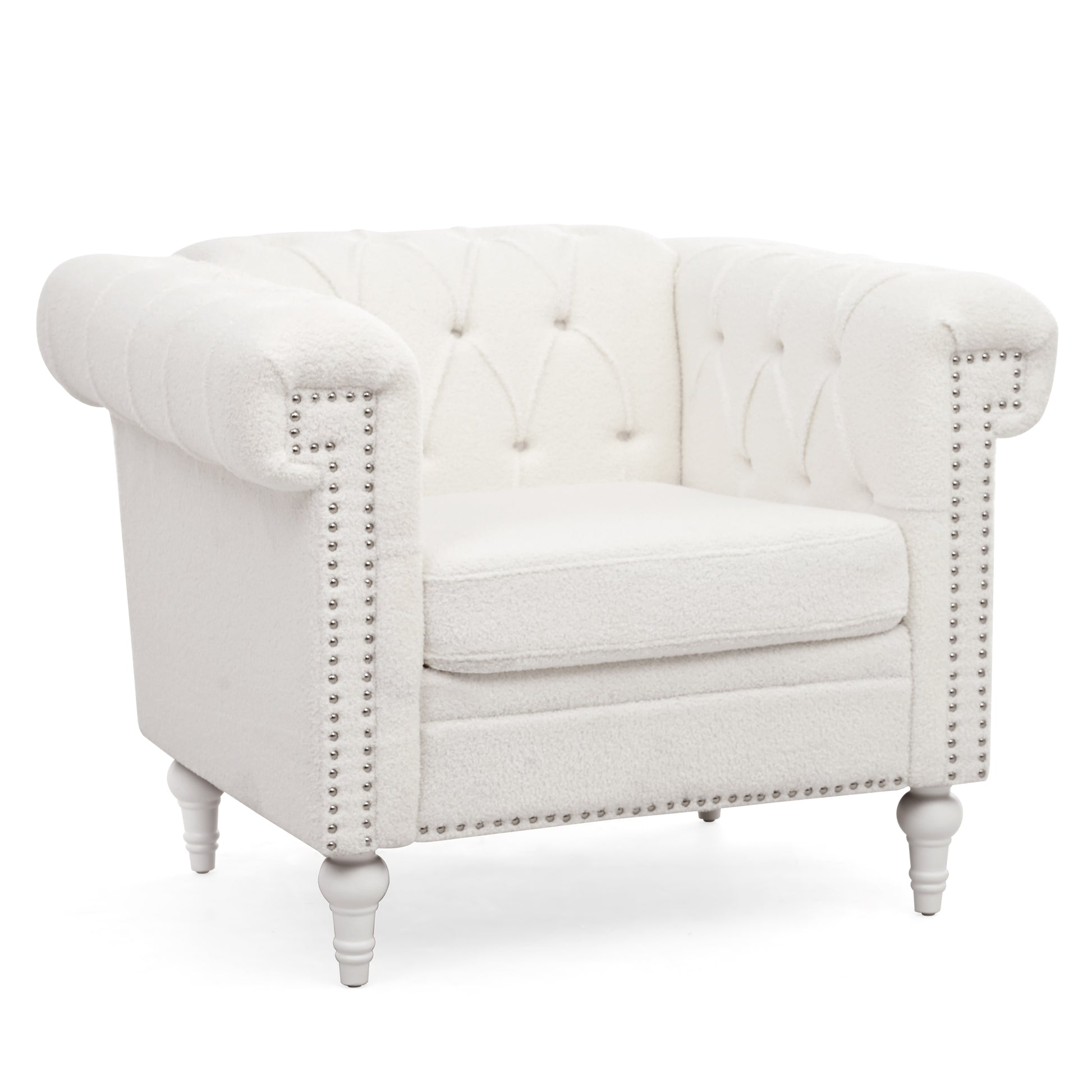 1 Seater Sofa For Living Room White Fabric