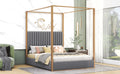 Queen Size Upholstery Canopy Platform Bed With Headboard And Metal Frame, Gray Box Spring Not Required Queen Gray Wood Linen Upholstered
