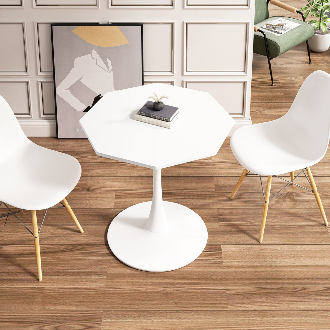 31.50"Modern Octagonal Coffee Table With Mdf Table Top,Metal Base, For Dining Room, Kitchen, Living Room,White White Mdf