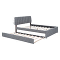 Teddy Fleece Queen Size Upholstered Platform Bed With Twin Xl Trundle, Gray Gray Fleece