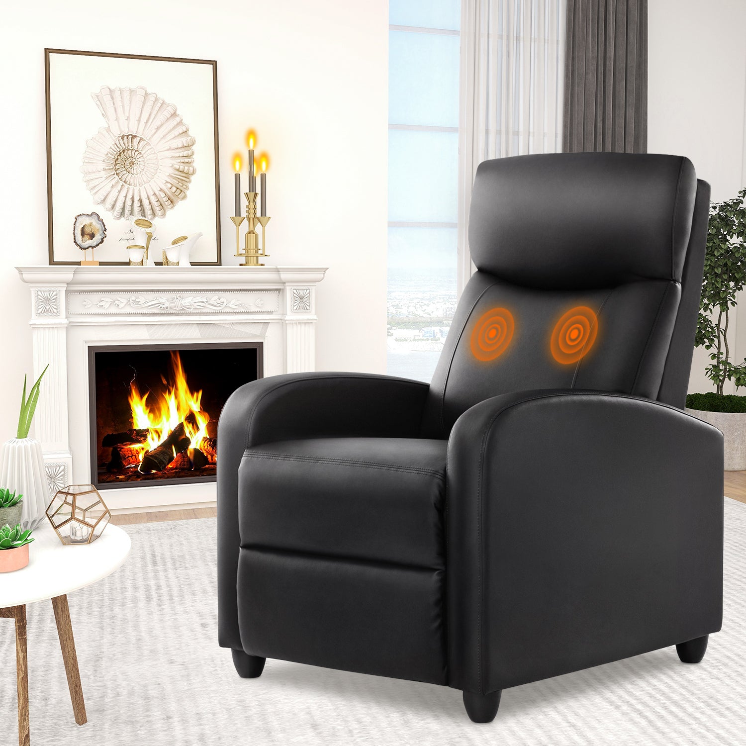 Sweetcrispy Recliner Chair For Living Room Massage Pu Leather Recliner Sofa Home Theater Seating With Lumbar Support Black Pu Leather 1 Seat
