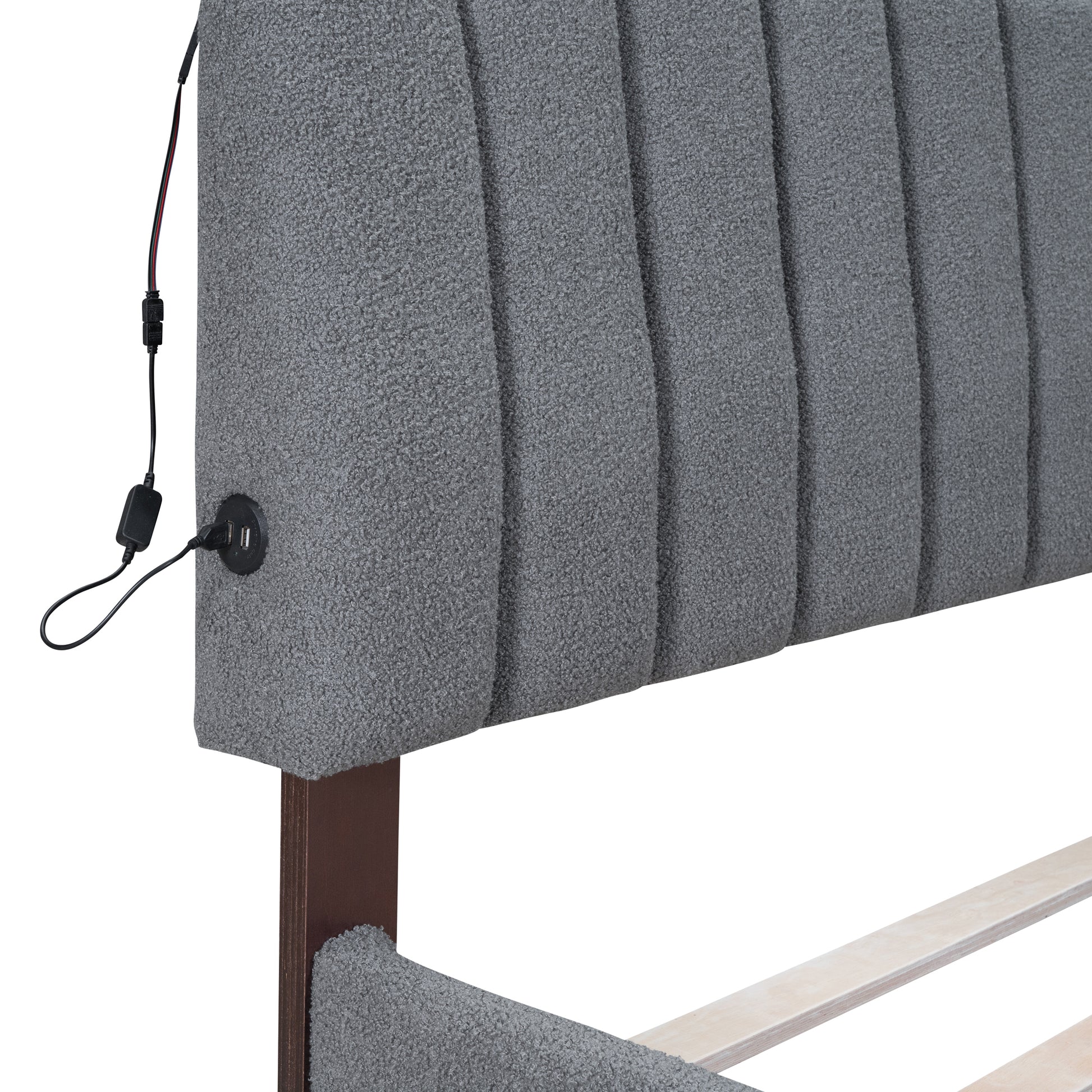 Teddy Fleece Queen Size Upholstered Platform Bed With Twin Xl Trundle, Gray Gray Fleece