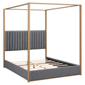 Queen Size Upholstery Canopy Platform Bed With Headboard And Metal Frame, Gray Box Spring Not Required Queen Gray Wood Linen Upholstered