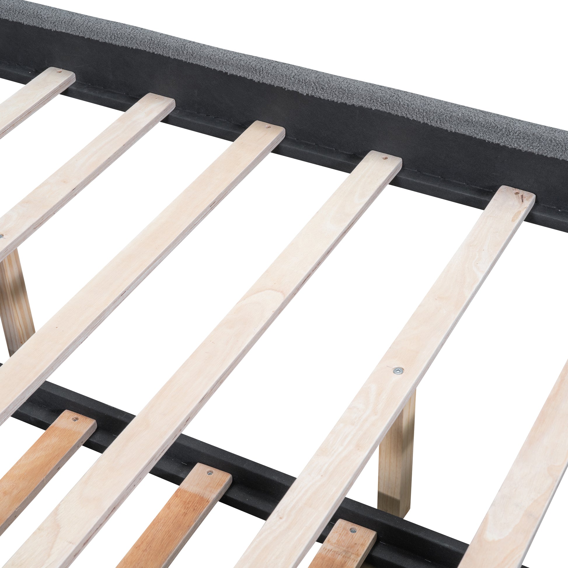 Teddy Fleece Queen Size Upholstered Platform Bed With Twin Xl Trundle, Gray Gray Fleece