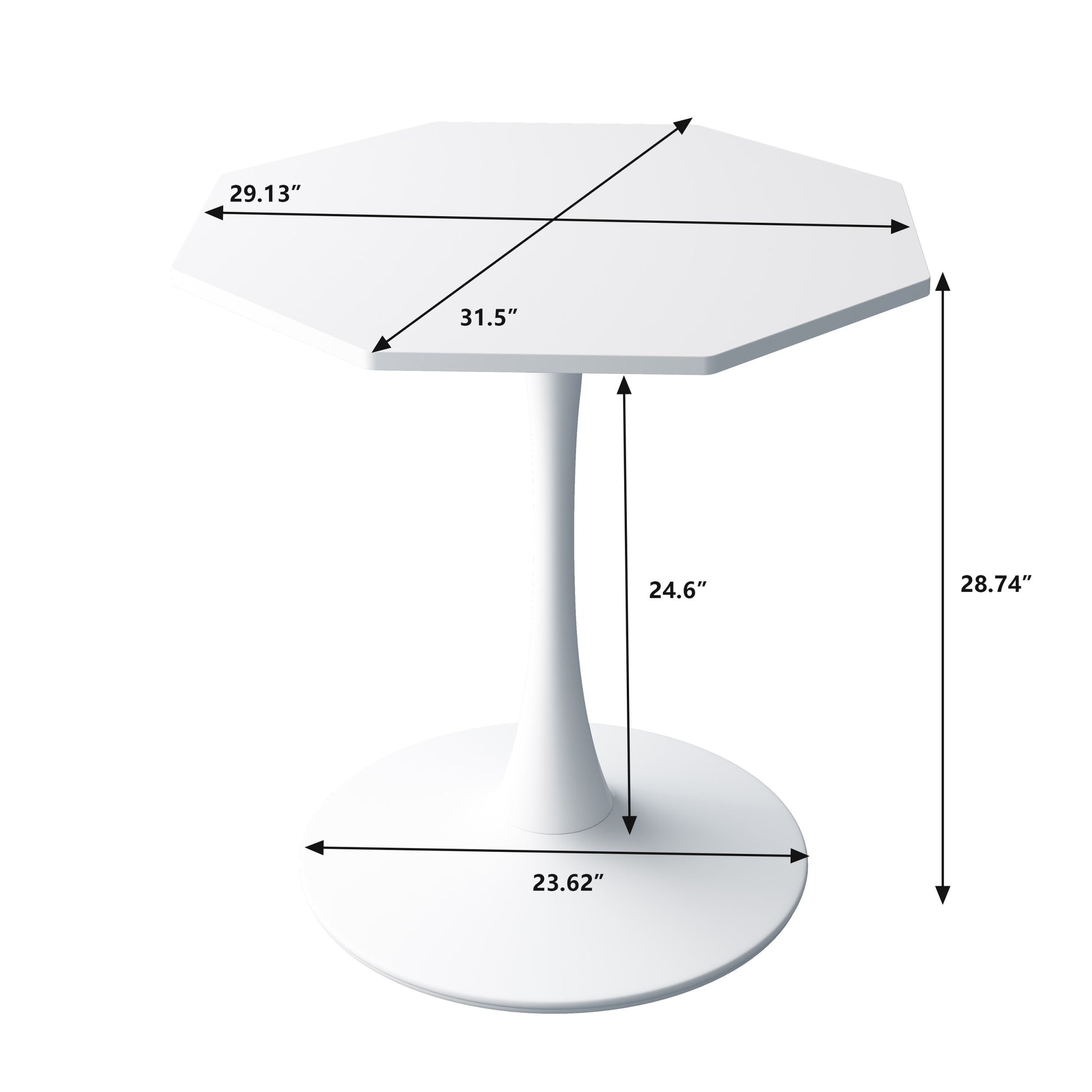 31.50"Modern Octagonal Coffee Table With Mdf Table Top,Metal Base, For Dining Room, Kitchen, Living Room,White White Mdf