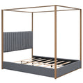Queen Size Upholstery Canopy Platform Bed With Headboard And Metal Frame, Gray Box Spring Not Required Queen Gray Wood Linen Upholstered