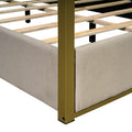 Queen Size Upholstery Canopy Platform Bed With Headboard And Metal Frame, Beige Box Spring Not Required Queen Beige Wood Linen Upholstered