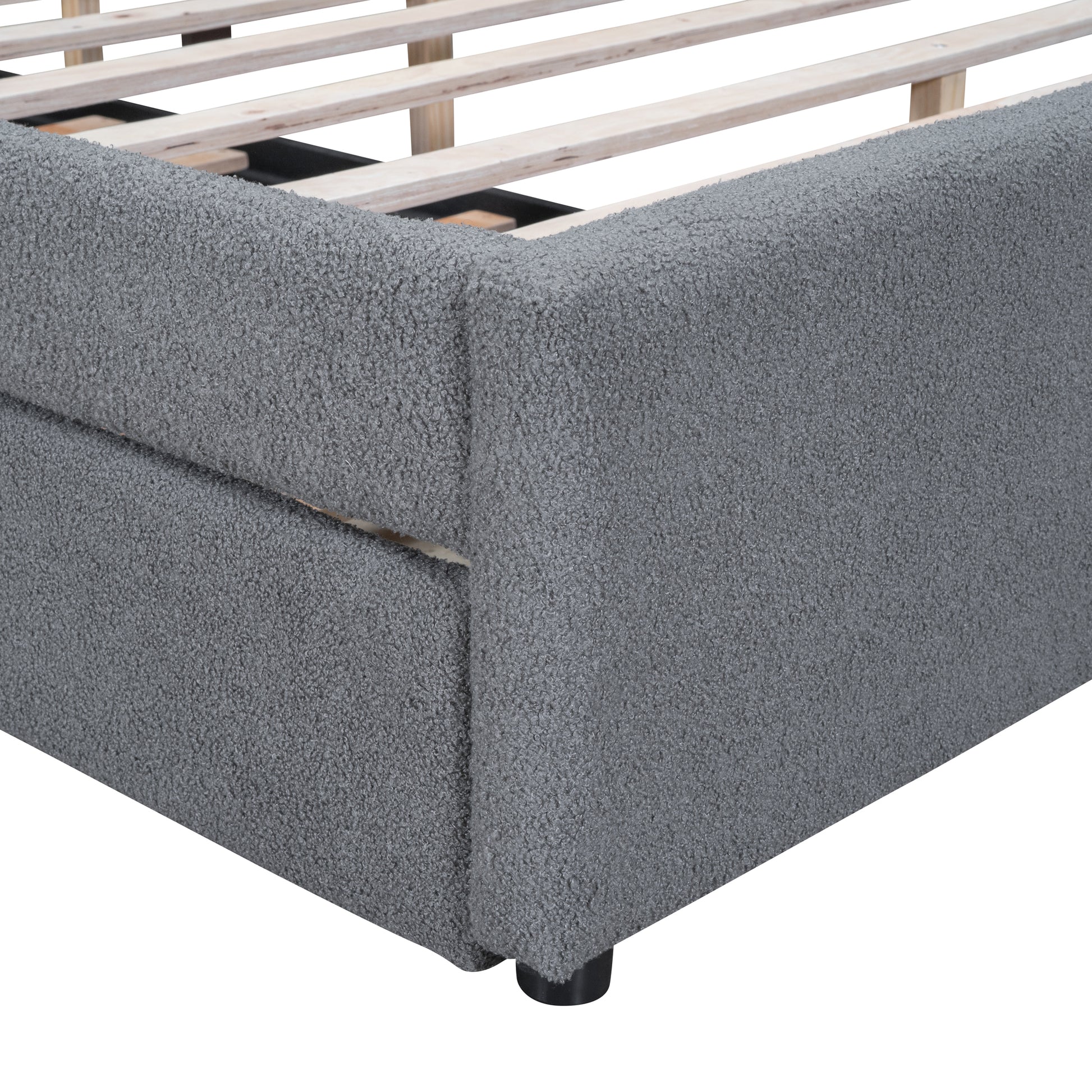 Teddy Fleece Queen Size Upholstered Platform Bed With Twin Xl Trundle, Gray Gray Fleece
