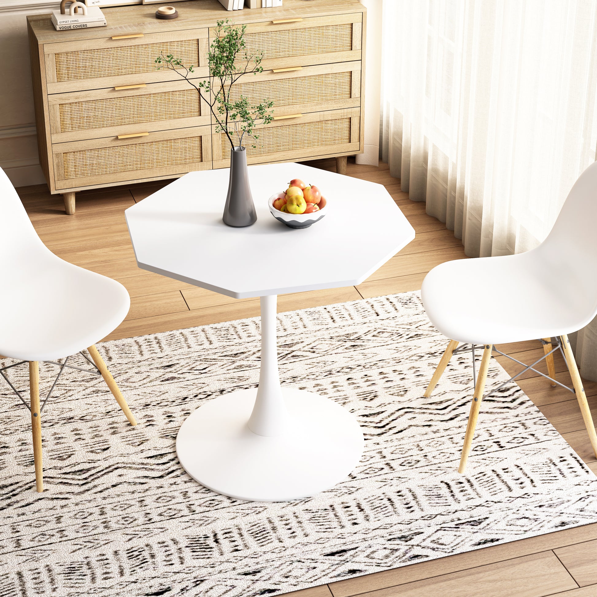 31.50"Modern Octagonal Coffee Table With Mdf Table Top,Metal Base, For Dining Room, Kitchen, Living Room,White White Mdf