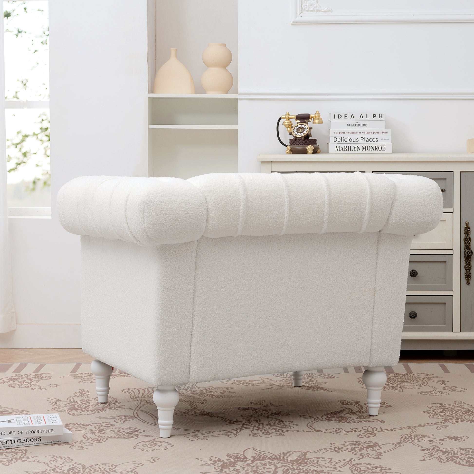 1 Seater Sofa For Living Room White Fabric