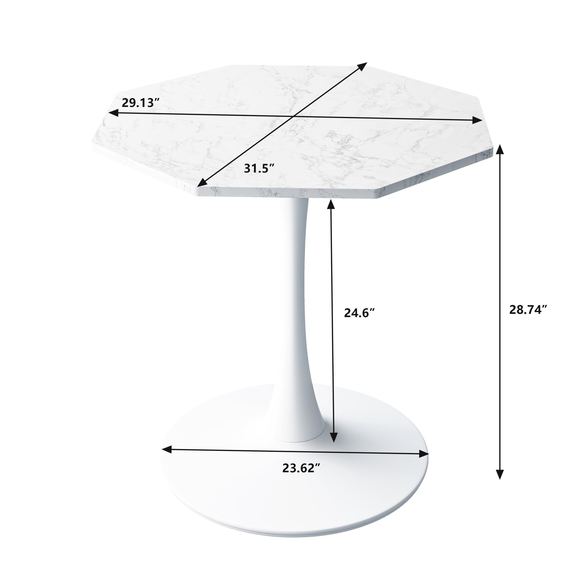31.50"Modern Octagonal Coffee Table With Printed White Marble Table Top,Metal Base, For Dining Room, Kitchen, Living Room White Marble Mdf