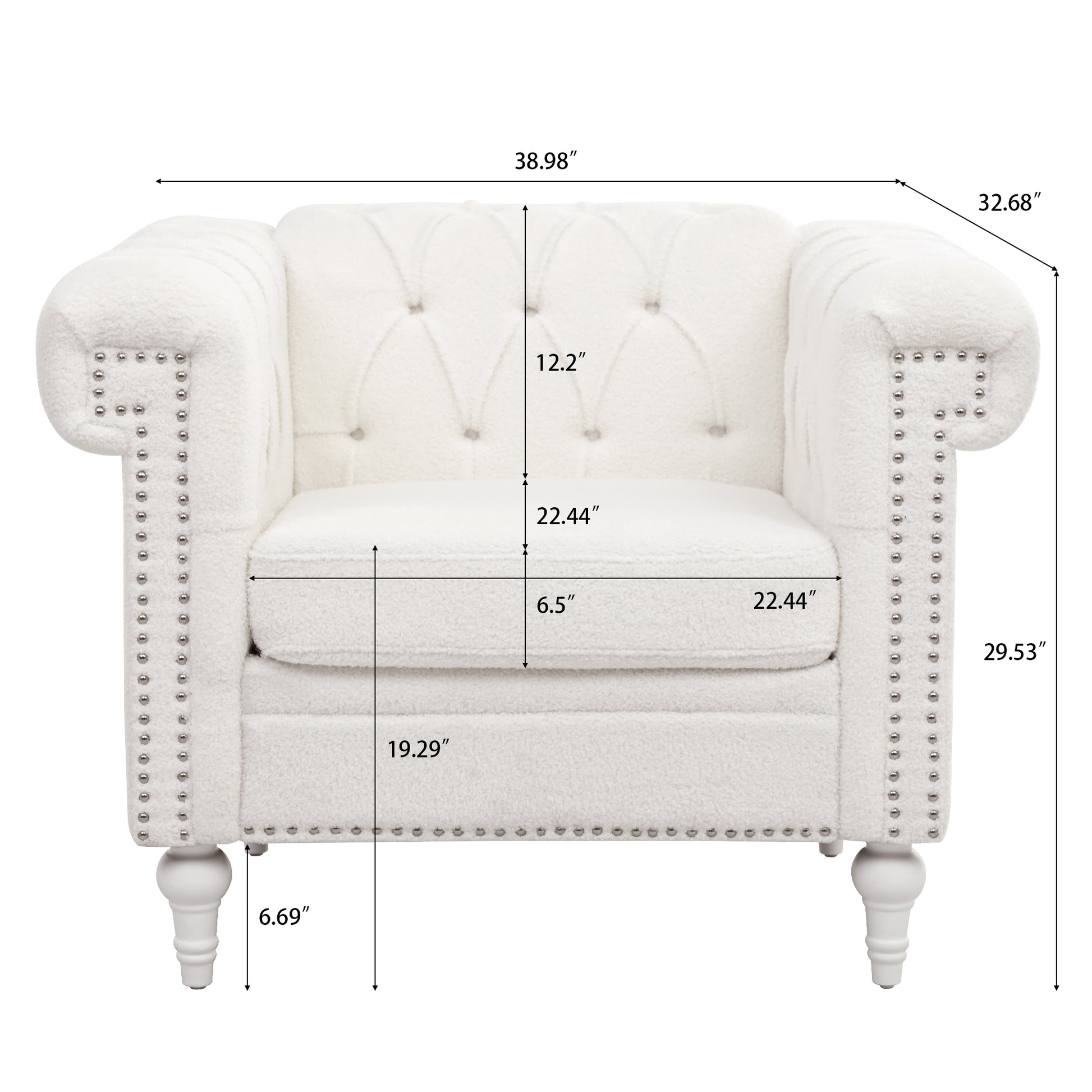 1 Seater Sofa For Living Room White Fabric