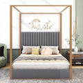 Queen Size Upholstery Canopy Platform Bed With Headboard And Metal Frame, Gray Box Spring Not Required Queen Gray Wood Linen Upholstered