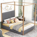 Queen Size Upholstery Canopy Platform Bed With Headboard And Metal Frame, Gray Box Spring Not Required Queen Gray Wood Linen Upholstered