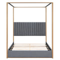 Queen Size Upholstery Canopy Platform Bed With Headboard And Metal Frame, Gray Box Spring Not Required Queen Gray Wood Linen Upholstered