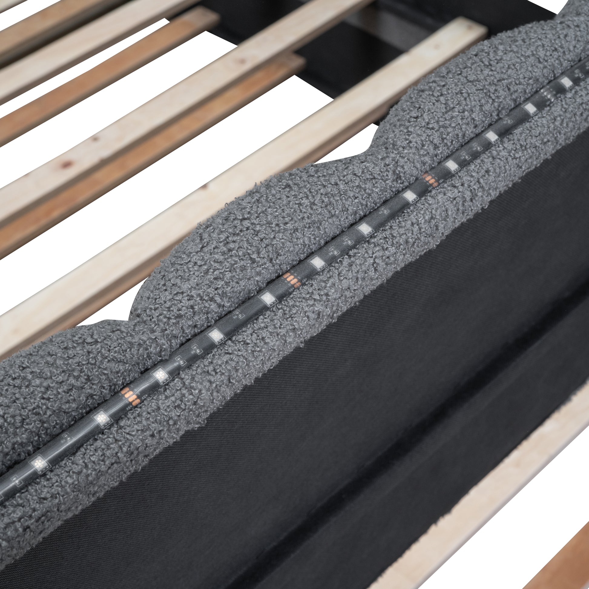 Teddy Fleece Queen Size Upholstered Platform Bed With Twin Xl Trundle, Gray Gray Fleece