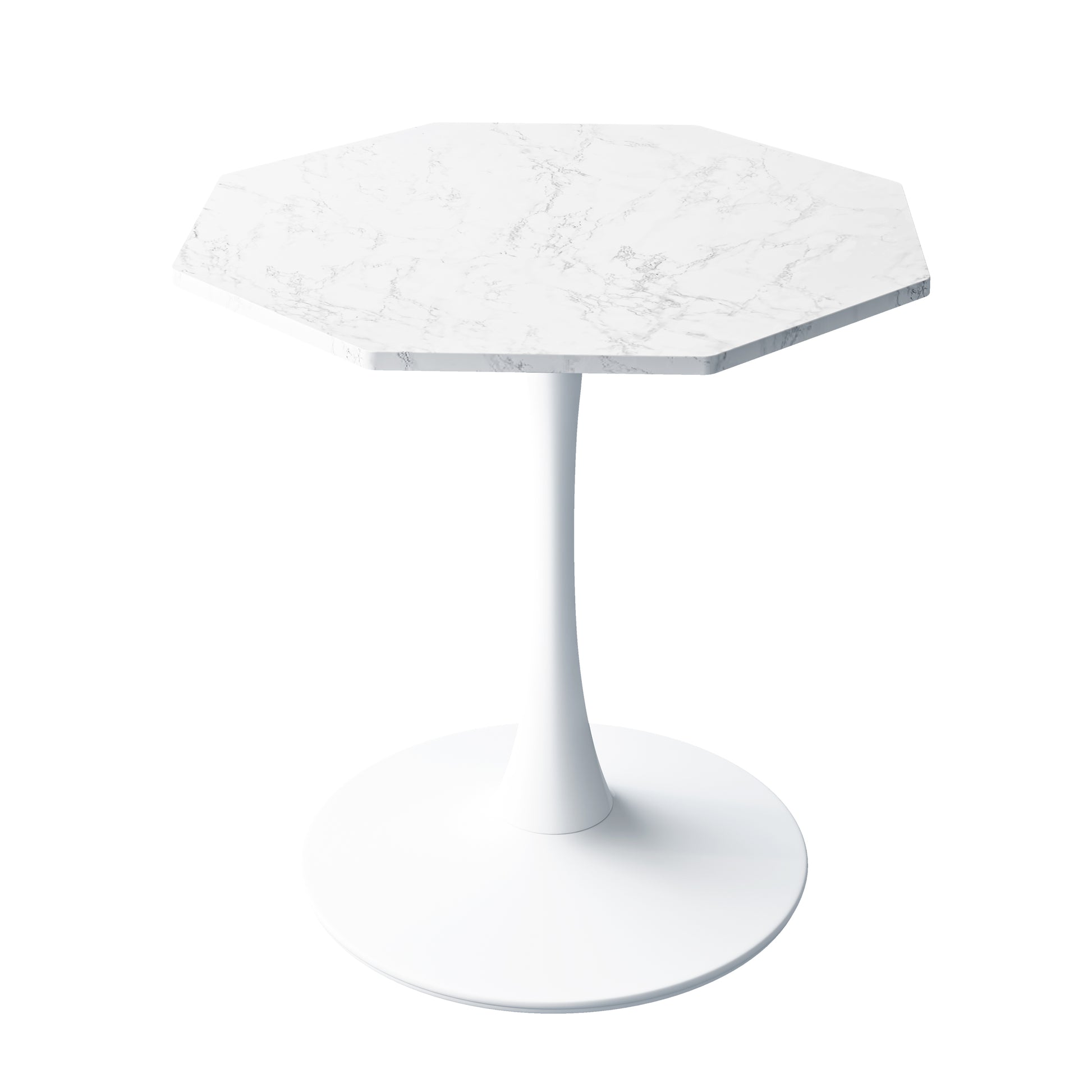 31.50"Modern Octagonal Coffee Table With Printed White Marble Table Top,Metal Base, For Dining Room, Kitchen, Living Room White Marble Mdf