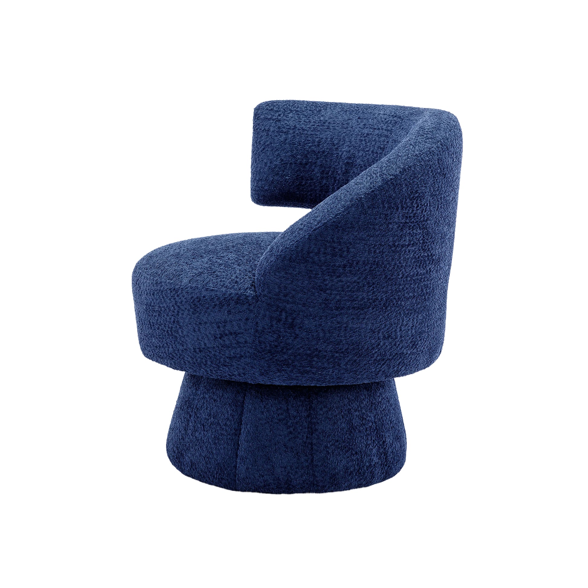 360 Degree Swivel Cuddle Barrel Accent Chairs, Round Armchairs With Wide Upholstered, Fluffy Fabric Chair For Living Room, Bedroom, Office, Waiting Rooms Navy Foam Boucle