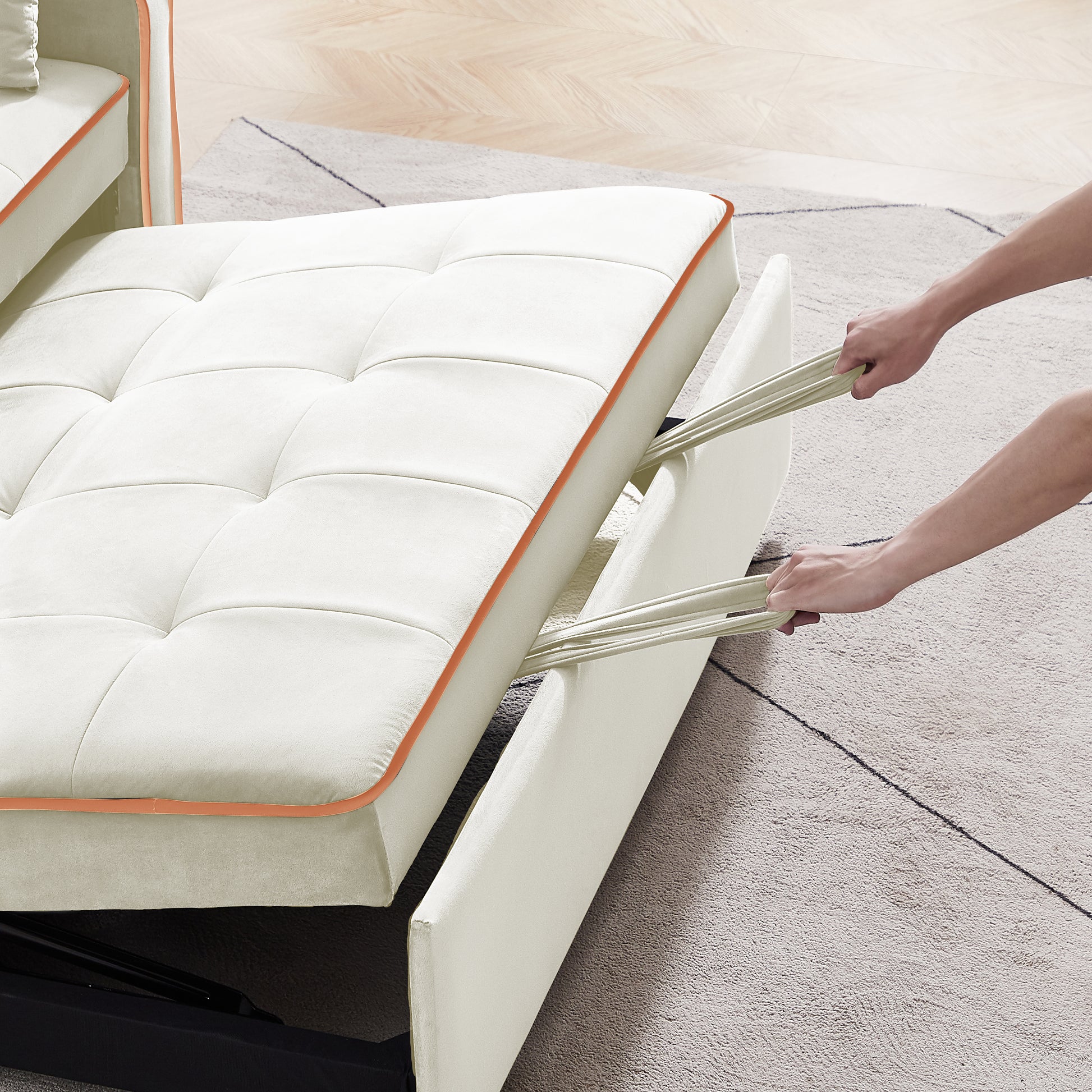 Sofa Bed, 3 In 1 Convertible Sofa Chair Bed, Adjustable Backrest Chair, Chaise Lounge With Usb Ports, Cup Holder, Side Pocket,Beige Beige Velvet