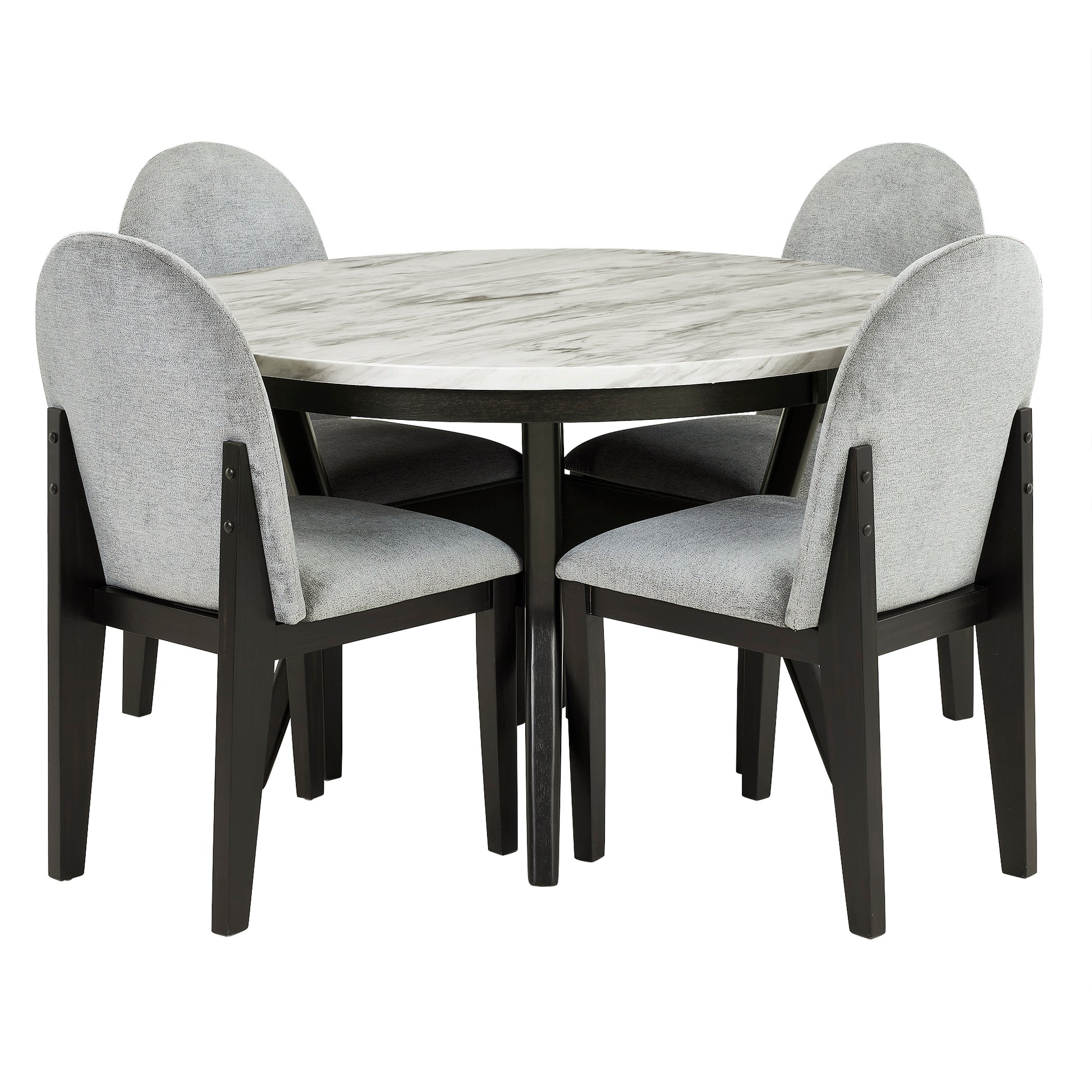 5 Piece Dining Table And Chair Set, Round Dining Table With 4 Upholstered Chairs, Dining Table Set With Storage Black White Solid Wood Mdf