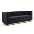 Contemporary Vertical Channel Tufted Velvet Sofa Modern Upholstered Couch For Living Room Apartment With 2 Pillows,Black Black Foam Velvet
