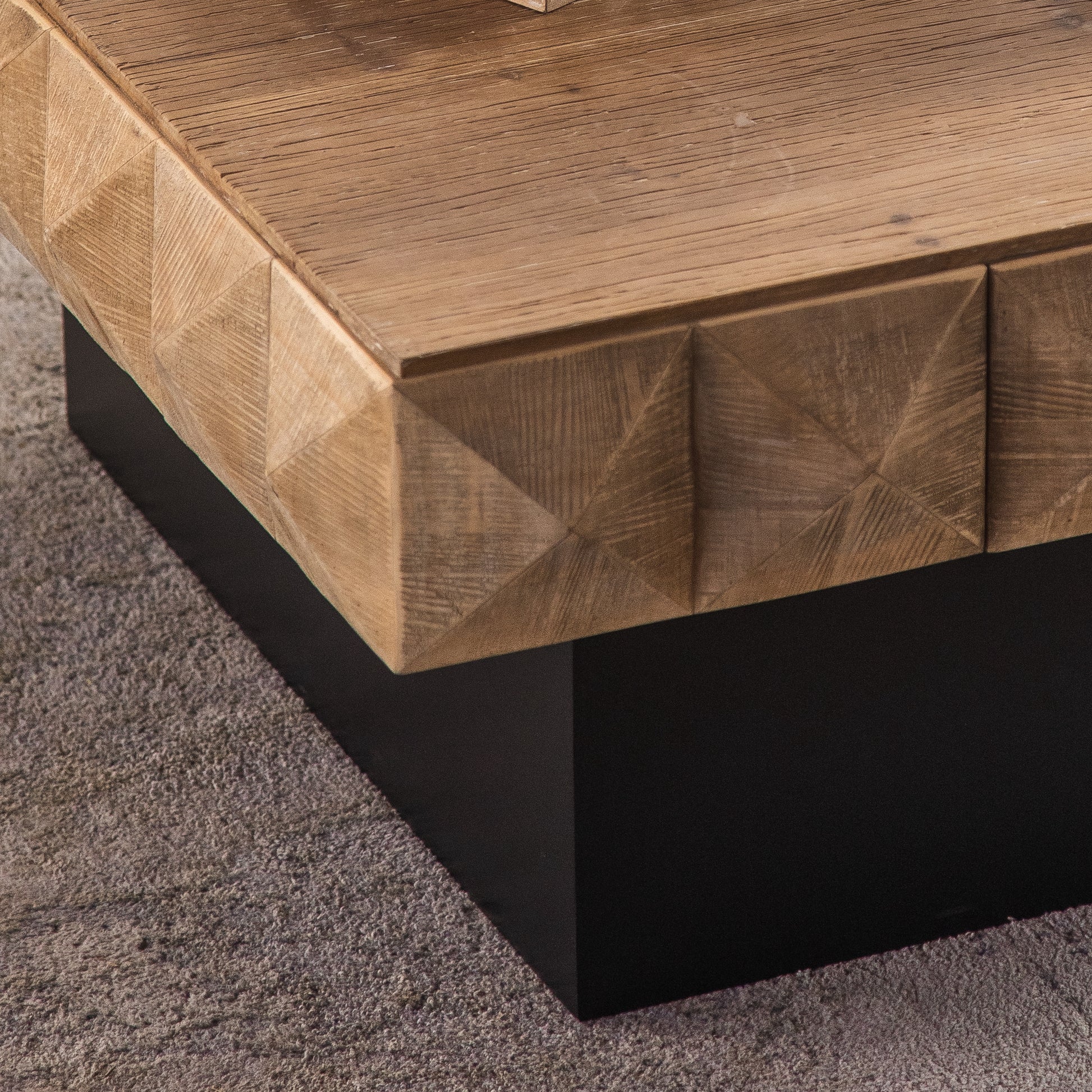 41.73"Three Dimensional Embossed Pattern Square Retro Coffee Table With 2 Drawers And Mdf Base Natural Solid Wood Mdf