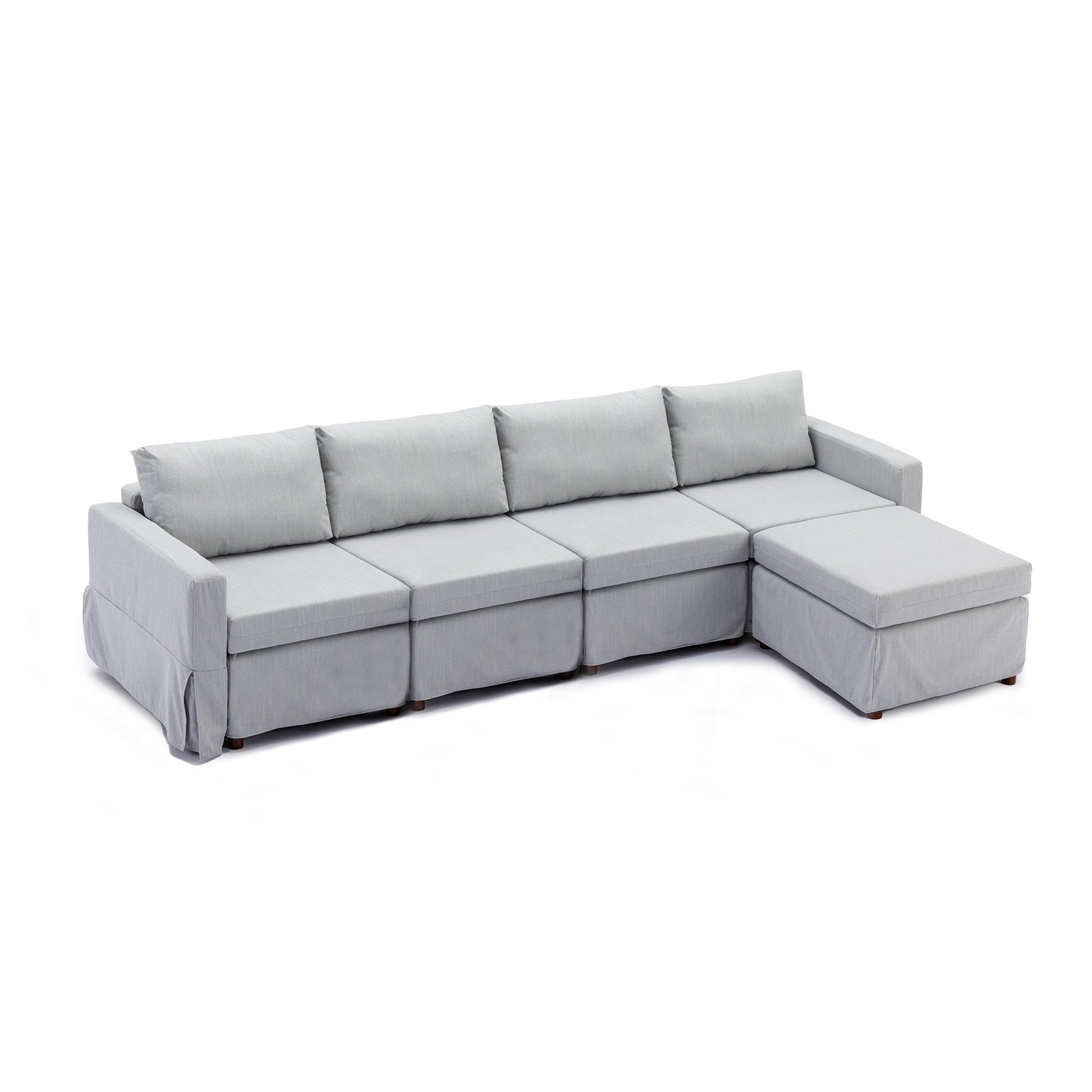 4 Seat Module Sectional Sofa Couch With 1 Ottoman,Seat Cushion And Back Cushion Removable And Washable,Light Grey Light Grey Wood Primary Living Space Soft Modern Rubberwood Foam Linen 4 Seat