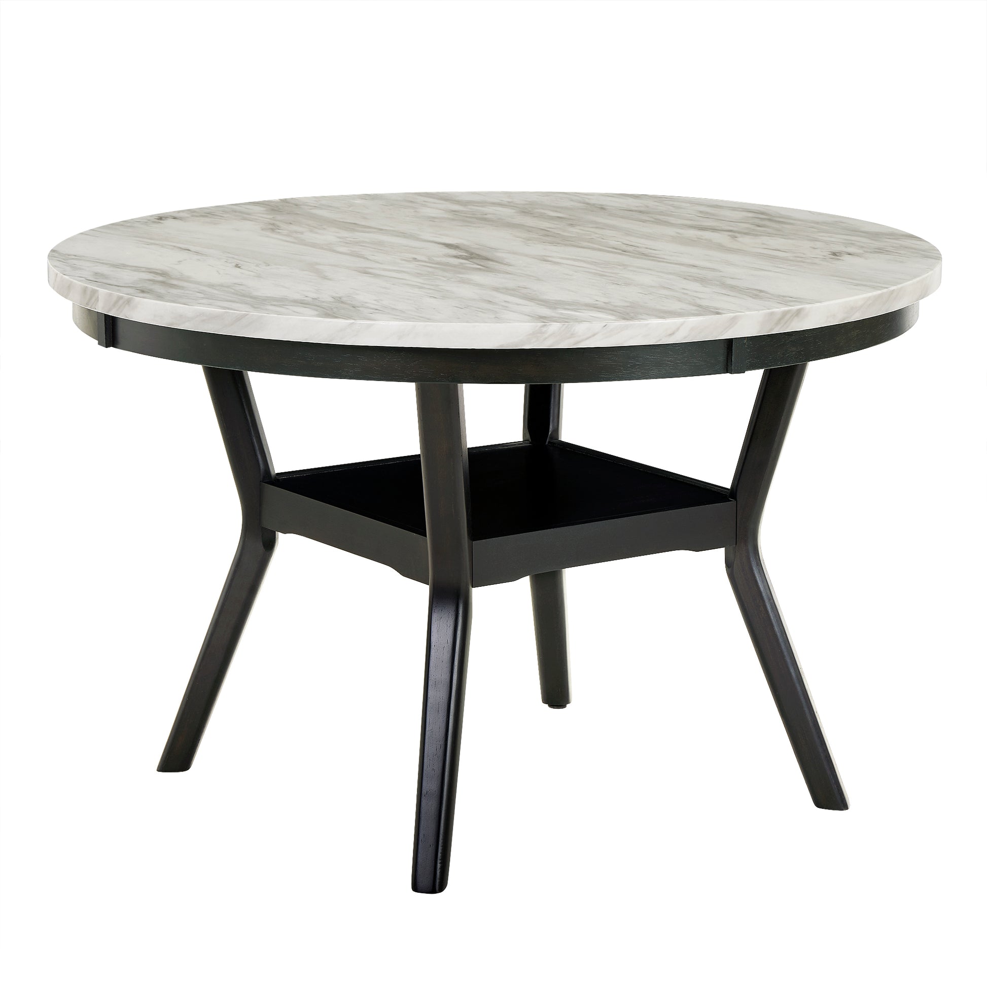 5 Piece Dining Table And Chair Set, Round Dining Table With 4 Upholstered Chairs, Dining Table Set With Storage Black White Solid Wood Mdf