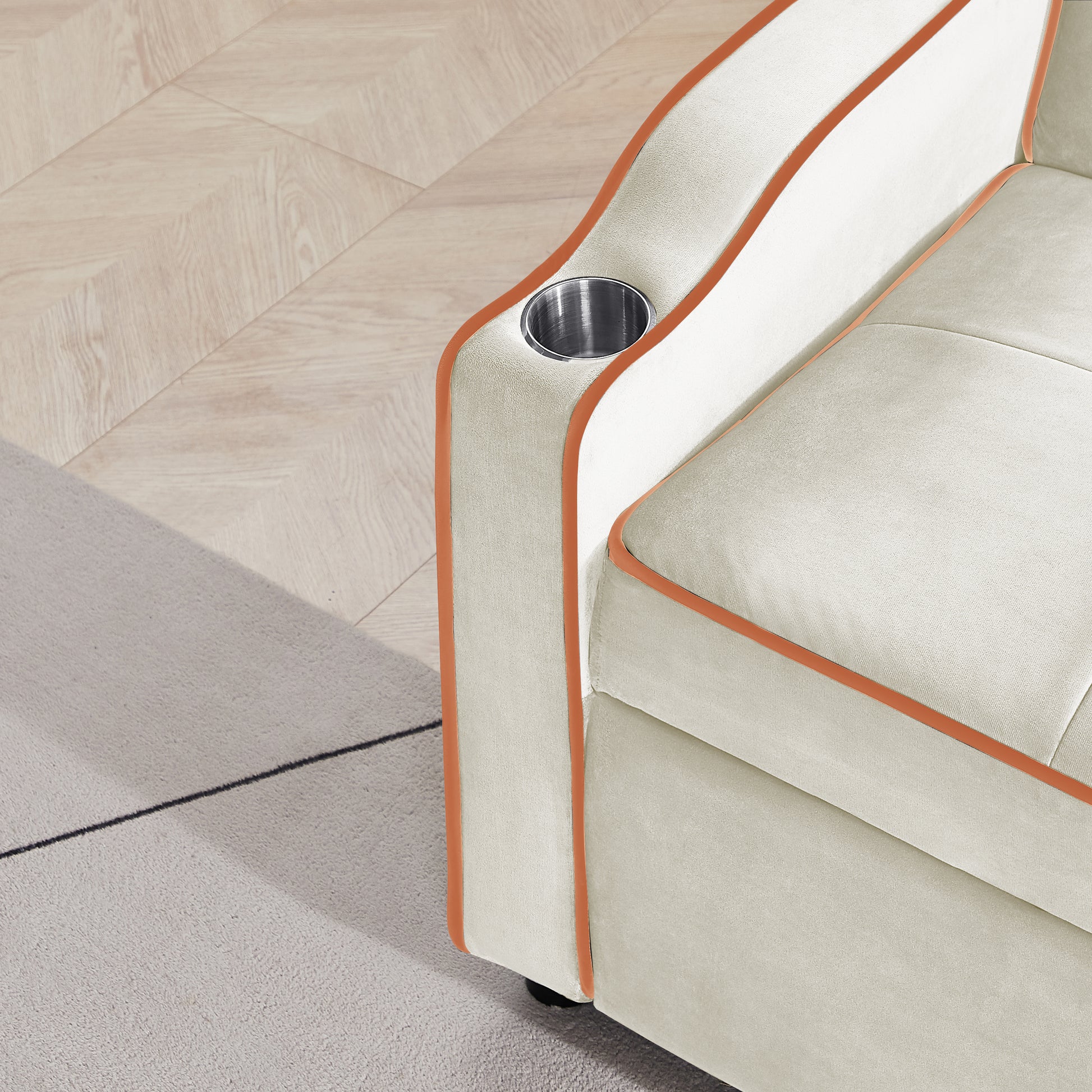 Sofa Bed, 3 In 1 Convertible Sofa Chair Bed, Adjustable Backrest Chair, Chaise Lounge With Usb Ports, Cup Holder, Side Pocket,Beige Beige Velvet