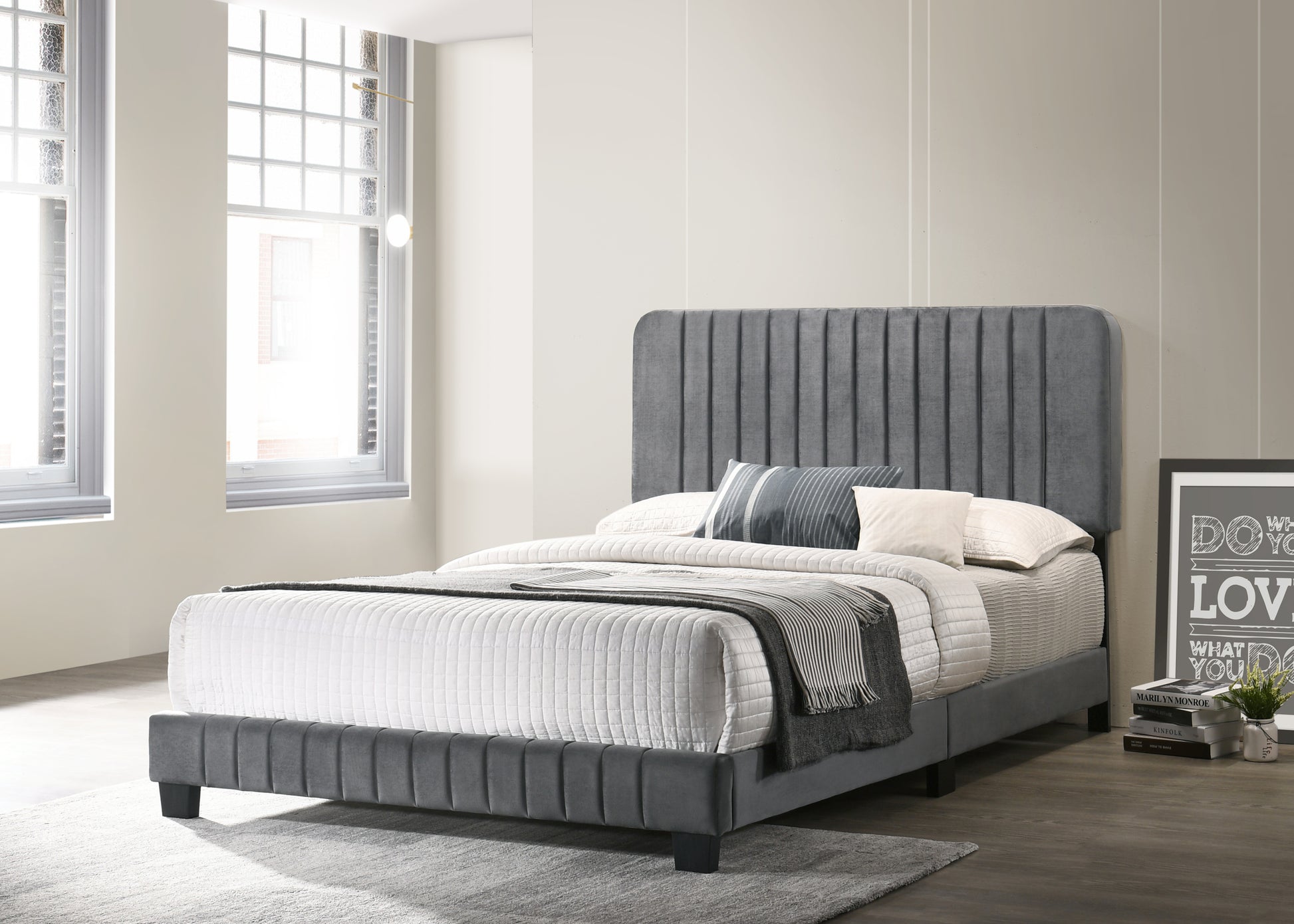 Lodi G0408 Fb Up Full Bedgray Gray Foam Velvet