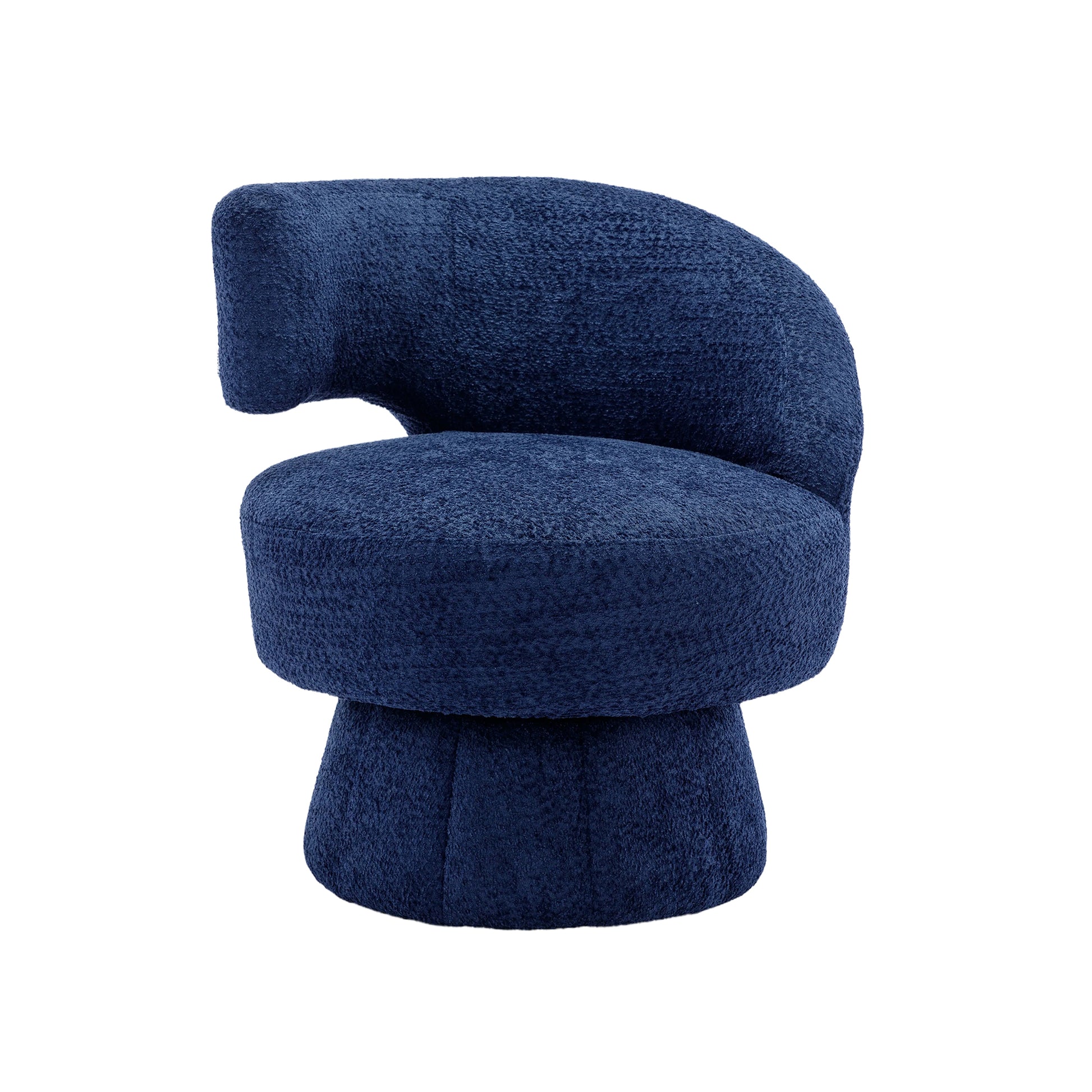 360 Degree Swivel Cuddle Barrel Accent Chairs, Round Armchairs With Wide Upholstered, Fluffy Fabric Chair For Living Room, Bedroom, Office, Waiting Rooms Navy Foam Boucle