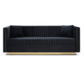 Contemporary Vertical Channel Tufted Velvet Sofa Modern Upholstered Couch For Living Room Apartment With 2 Pillows,Black Black Foam Velvet