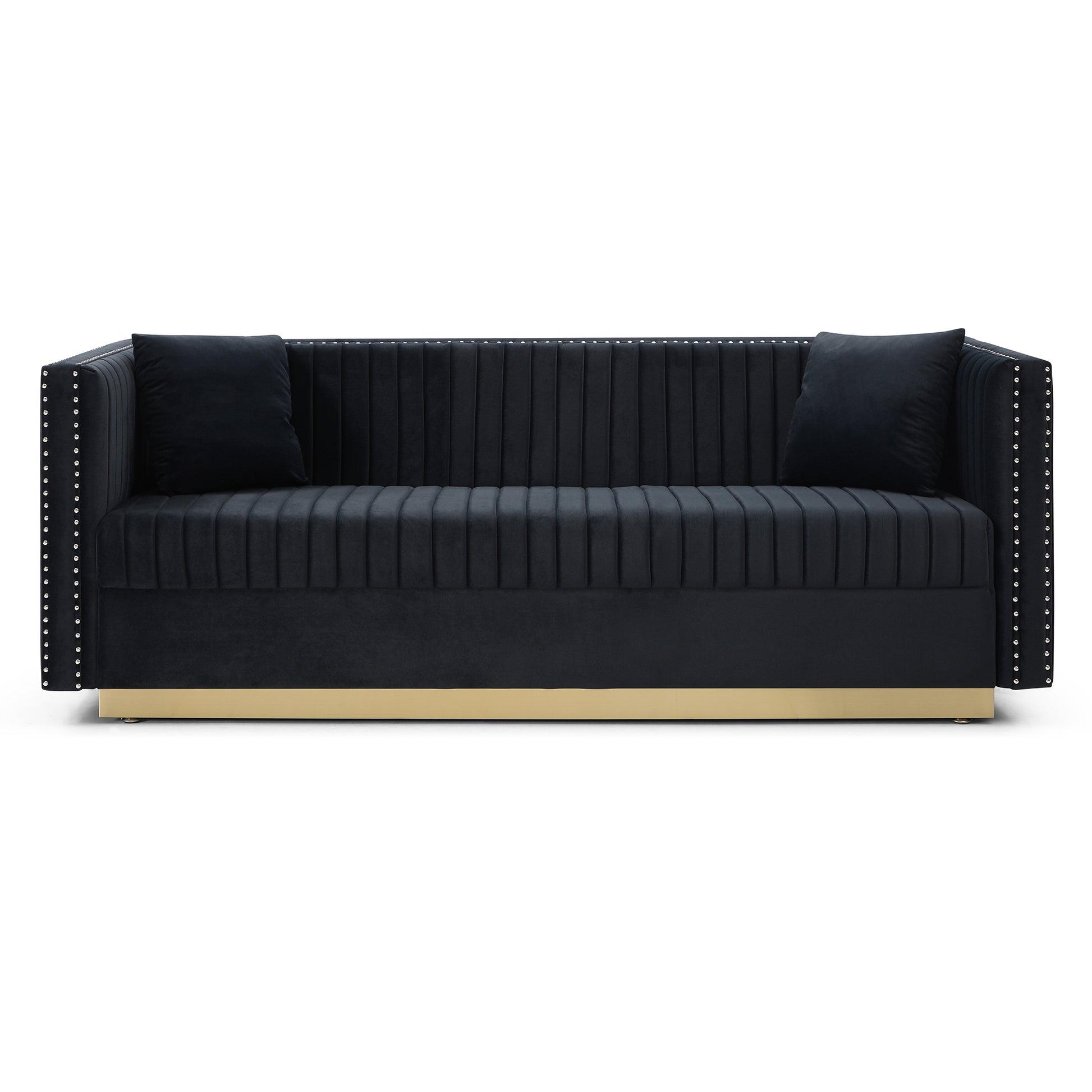 Contemporary Vertical Channel Tufted Velvet Sofa Modern Upholstered Couch For Living Room Apartment With 2 Pillows,Black Black Foam Velvet