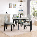 5 Piece Dining Table And Chair Set, Round Dining Table With 4 Upholstered Chairs, Dining Table Set With Storage Black White Solid Wood Mdf