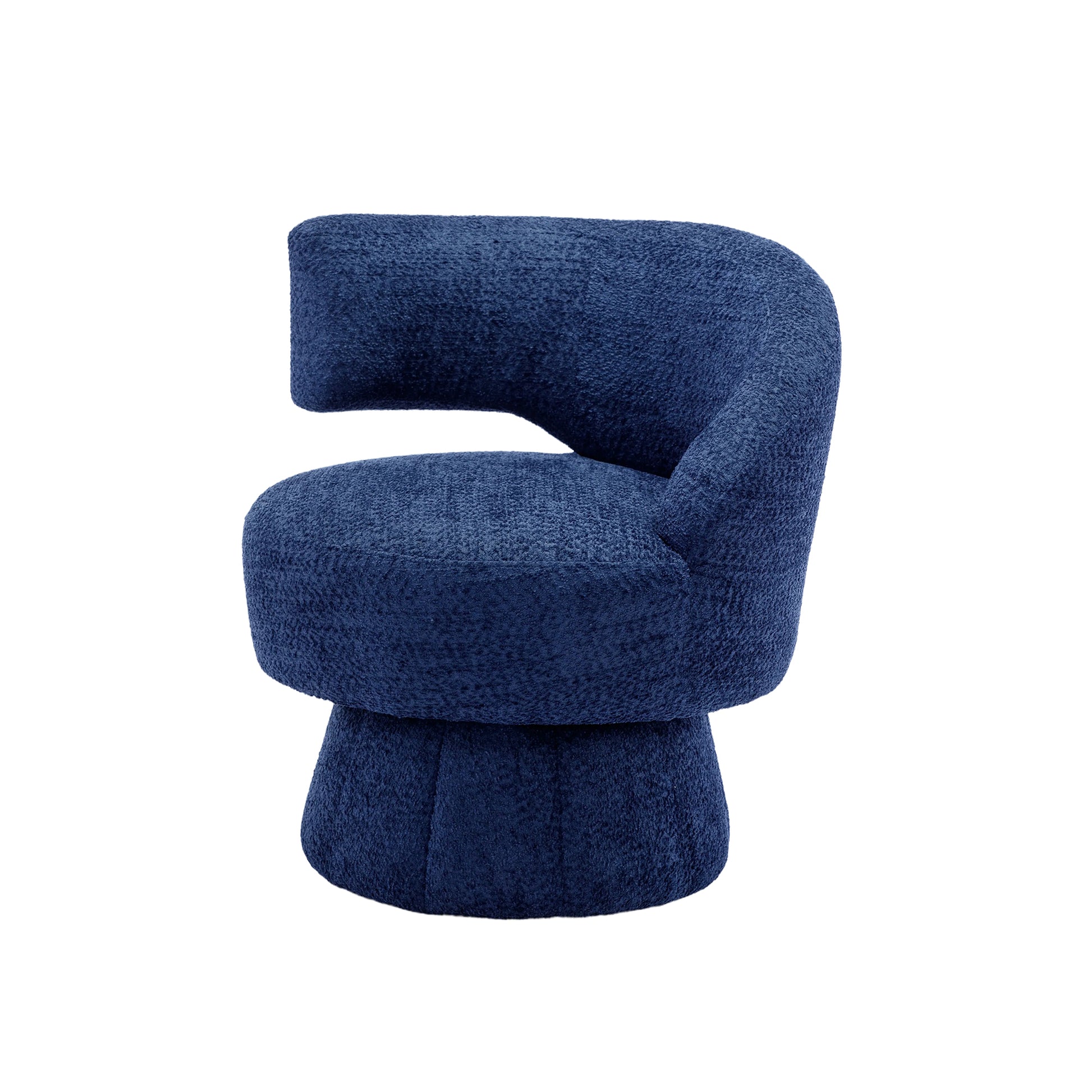 360 Degree Swivel Cuddle Barrel Accent Chairs, Round Armchairs With Wide Upholstered, Fluffy Fabric Chair For Living Room, Bedroom, Office, Waiting Rooms Navy Foam Boucle